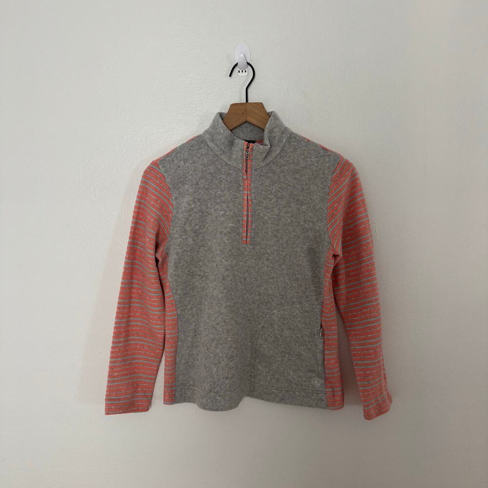 Bogner Women's Gray Light Orange Stripe Fleece Quarter Zip Size Small